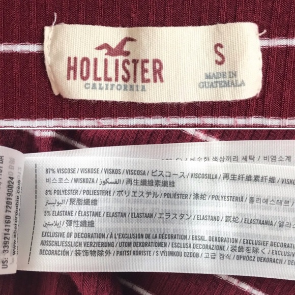 Hollister Long Sleeve Off Shoulder Burgundy Maroon Wht Stripe Leotard Bodysuit S - Picture 11 of 16